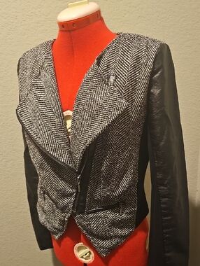 Candie's Black & White Herringbone Blazer Moto Jacket